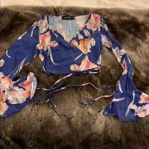 MINKPINK Blue and Pink Floral Crop Top - Size XS